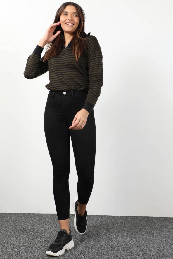 Kadın Yüksek Bel Likralı Skinny Fit Jean Pantolon Siyah