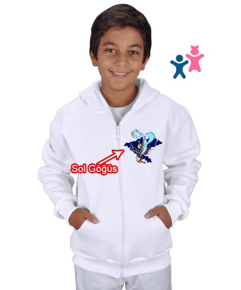 Kamp Ateşi - Çocuk - Beyaz - Kapüşonlu Hoodie Fermuarlı Çocuk Kapüşonlu Hoodie Fermuarlı