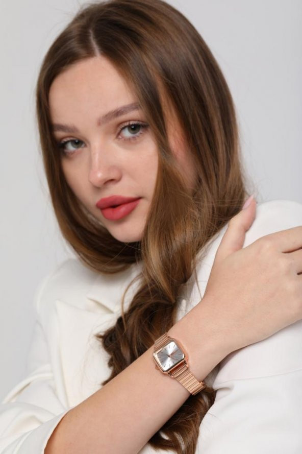 Minimal Kare Rose Gümüş Kadın Kol Saati - Resim 3