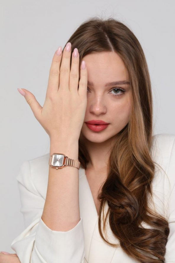 Minimal Kare Rose Gümüş Kadın Kol Saati - Resim 5