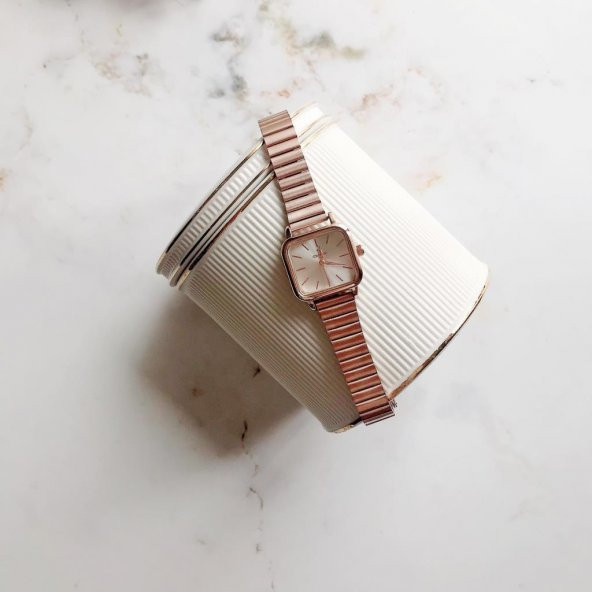 Minimal Kare Rose Gümüş Kadın Kol Saati - Resim 6