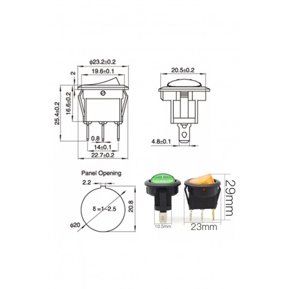 YUVARLAK IŞIKLI ANAHTAR ON-OFF 3P YEŞİL 220V - 3
