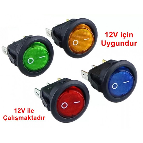 Yuvarlak Işıklı Anahtar ON-OFF 3P 12VOLT YEŞİL - 2