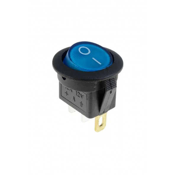 Yuvarlak Işıklı Anahtar ON-OFF 3P 12VOLT MAVİ