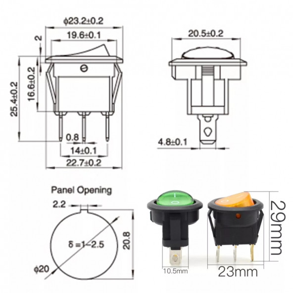 Yuvarlak Işıklı Anahtar ON-OFF 3P 12VOLT MAVİ - 3