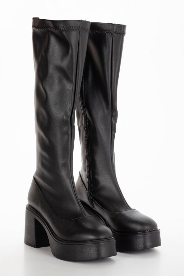 Cindy Streç Topuklu Platform Bayan Bot SİYAH CLT - Resim 3