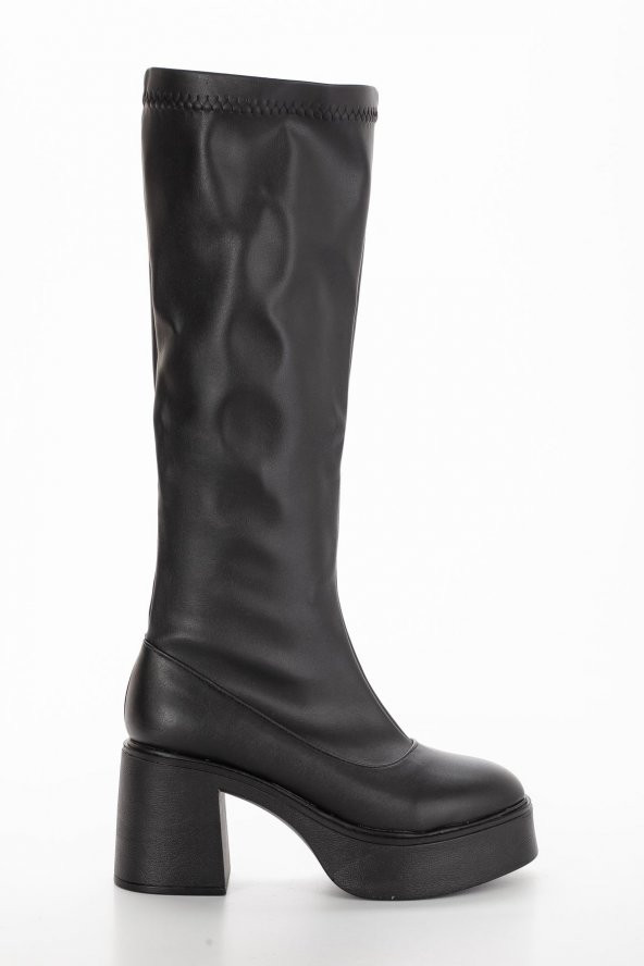 Cindy Streç Topuklu Platform Bayan Bot SİYAH CLT - Resim 4