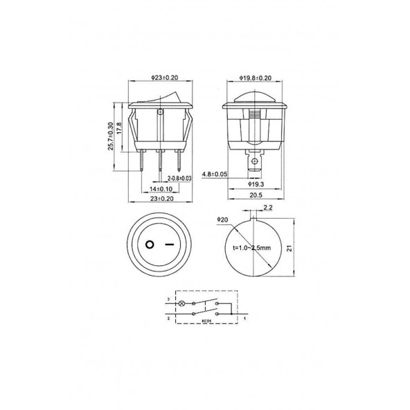 YUVARLAK IŞIKLI ANAHTAR ON-OFF 3P BEYAZ KASA 220V - 2