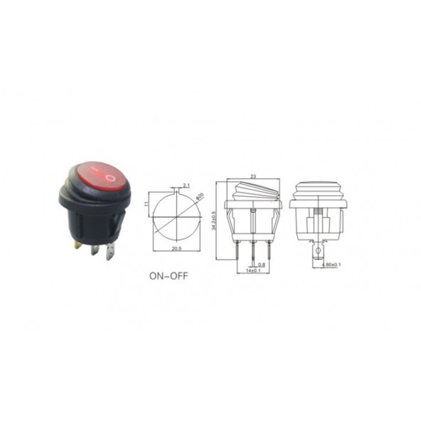 YUVARLAK IŞIKLI ANAHTAR ON-OFF 3P KÖRÜKLÜ KIRMIZI 220V - 3