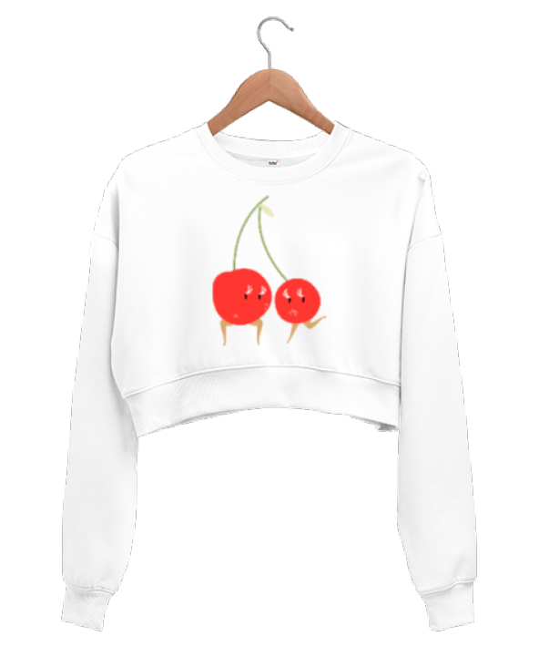 vişne görselli crop top sweatshirt Kadın Crop Sweatshirt