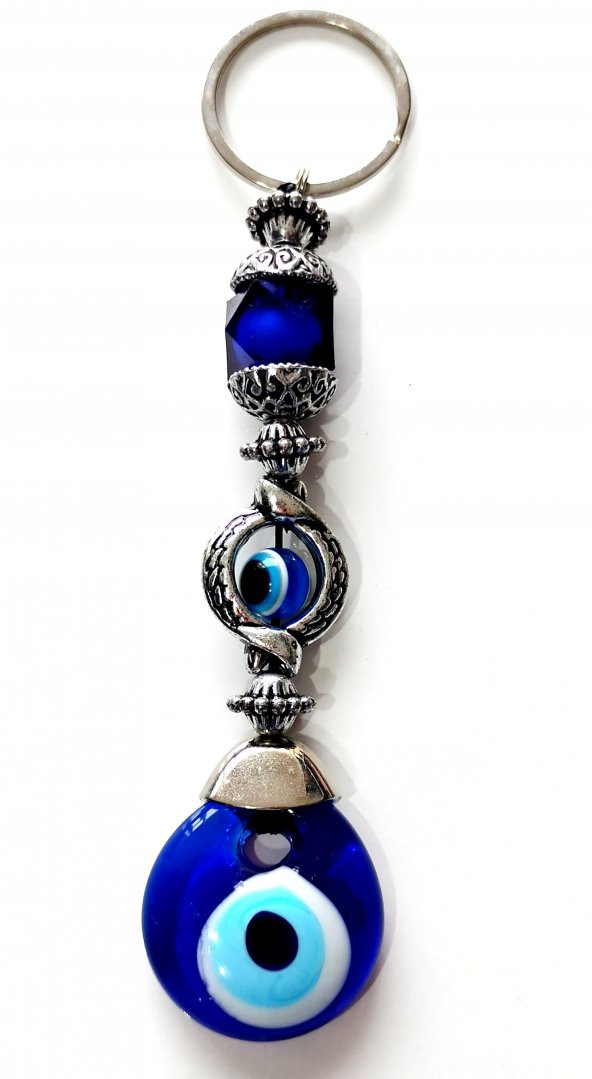 Mavi Kristal Taşlı Nazar Boncuklu Anahtarlık - 2