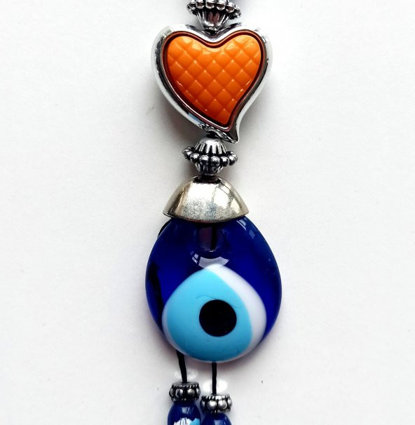 Turuncu Kalpli Nazar Boncuklu Anahtarlık - 2