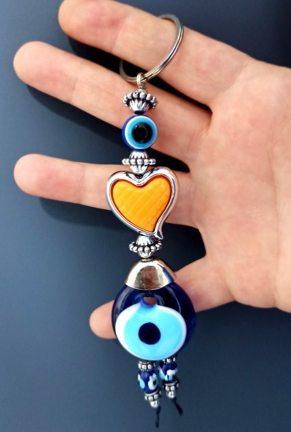 Turuncu Kalpli Nazar Boncuklu Anahtarlık - 3