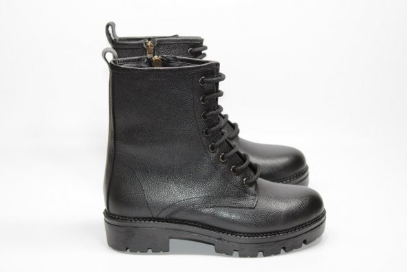 CASSO HAKİKİ DERİ KAYMAZ TABAN BAĞCIKLI FERMUARLI KADIN ORTOPEDİK SİYAH POSTAL BOT