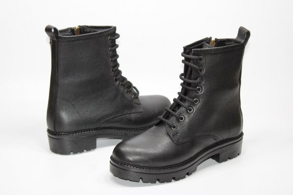 CASSO HAKİKİ DERİ KAYMAZ TABAN BAĞCIKLI FERMUARLI KADIN ORTOPEDİK SİYAH POSTAL BOT - 2