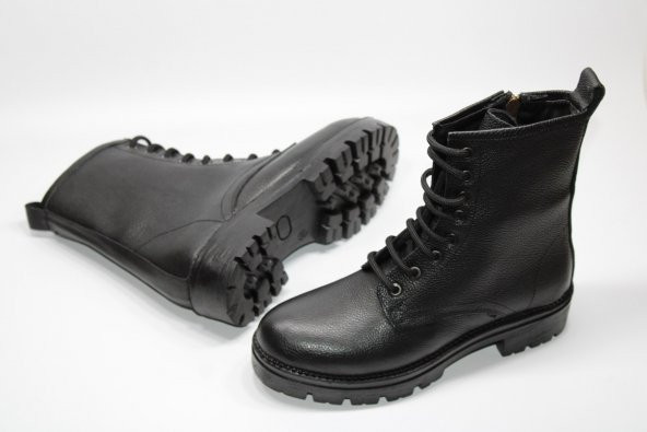 CASSO HAKİKİ DERİ KAYMAZ TABAN BAĞCIKLI FERMUARLI KADIN ORTOPEDİK SİYAH POSTAL BOT - 4