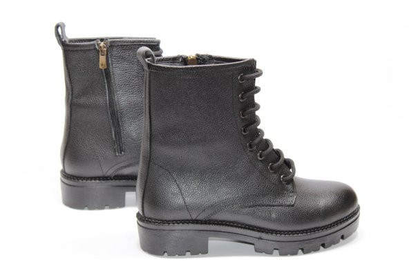 CASSO HAKİKİ DERİ KAYMAZ TABAN BAĞCIKLI FERMUARLI KADIN ORTOPEDİK SİYAH POSTAL BOT - 5