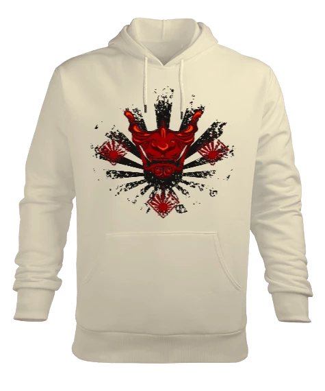 Japon Samuray Maskesi Tasarım Baskılı Erkek Kapüşonlu Hoodie Sweatshirt