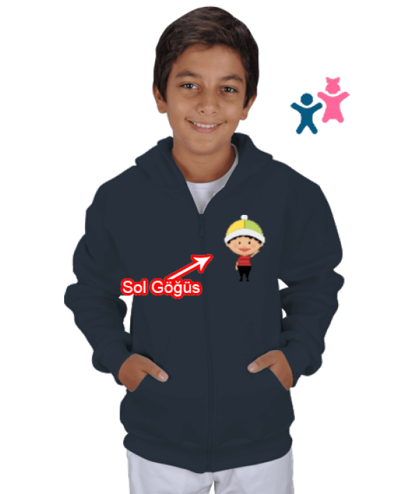 Çocuk Çocuk Kapüşonlu Hoodie Fermuarlı