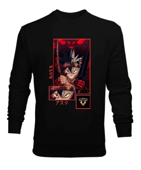 Black Clover Anime Asta Tasarım Baskılı Erkek Sweatshirt
