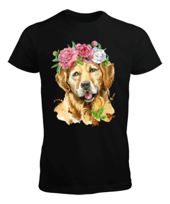 Golden Retriever Cinsi Köpek, Sulu Boya Özel Çizim Tasarım 7 Erkek Tişört