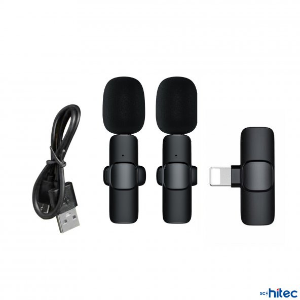 ScHitec K9 Lightning Çift Kablosuz Wireless HD Yaka Mikrofonu Siyah - 2