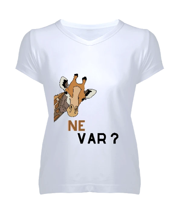 Komik Zürafa Kadın V Yaka Tişört