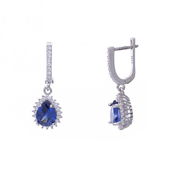 7-9 mm Lacivert Damla Zirkon Taşlı 925 Ayar Gümüş Kadın 3'lü Set - 5