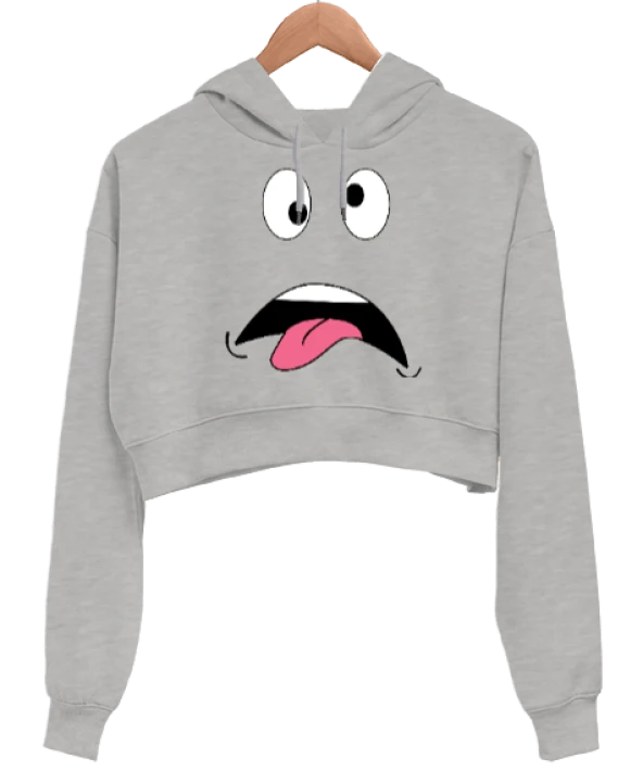 Emoji Kadın Crop Hoodie Kapüşonlu Sweatshirt