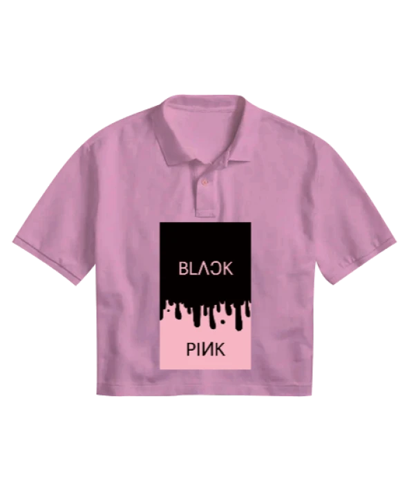 Black pink pembe baskılı Kadın Crop Polo Yaka Tişört