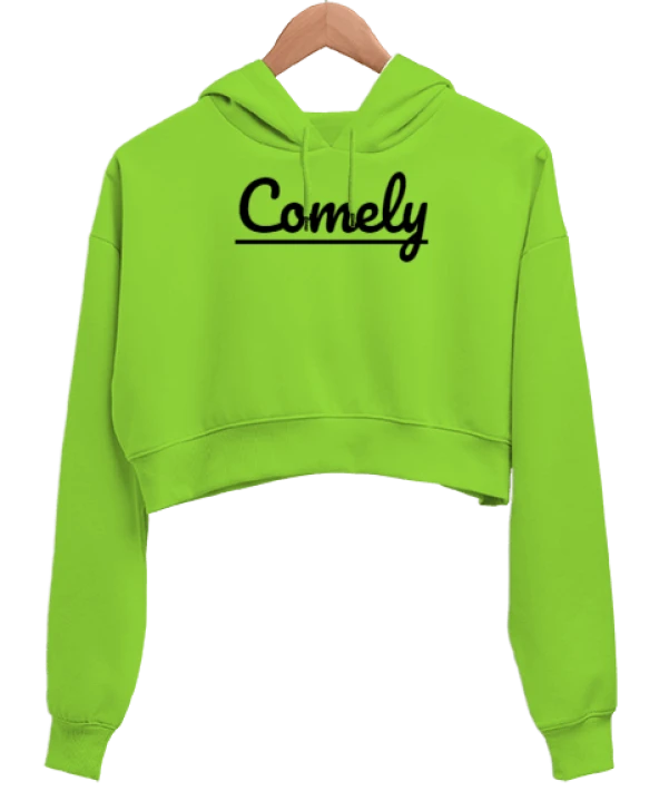 comely fıstık yeşili  Kadın Crop Hoodie Kapüşonlu Sweatshirt