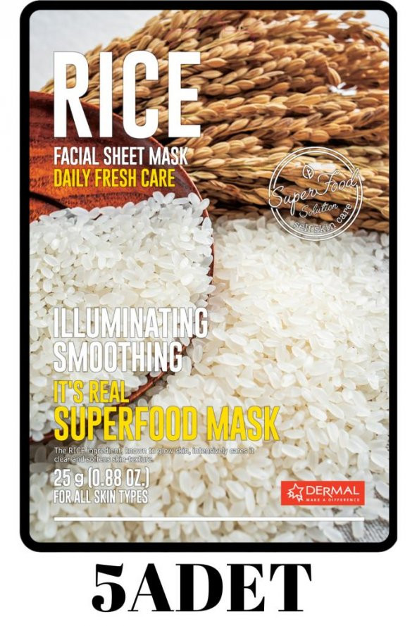 Dermal 5 ADET Superfood Pirinç Maskesi Aydınlatıcı ve Pürüzsüzleştirici Etki