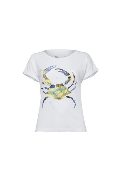 Anemoss Yeşil Yengeç Beyaz Kadın T-Shirt - Resim 8