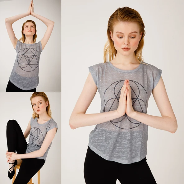 BiggDesign BiggYoga Namaste Gri T-Shirt - 4