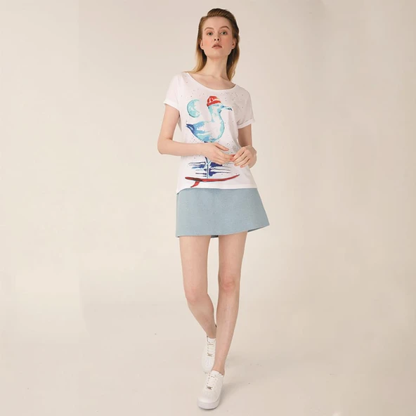 Anemoss Martı Beyaz Kadın T-Shirt - 4