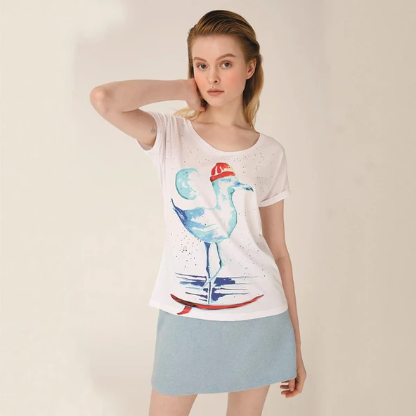 Anemoss Martı Beyaz Kadın T-Shirt - 6