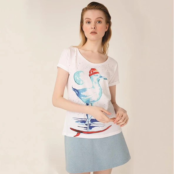 Anemoss Martı Beyaz Kadın T-Shirt - 7