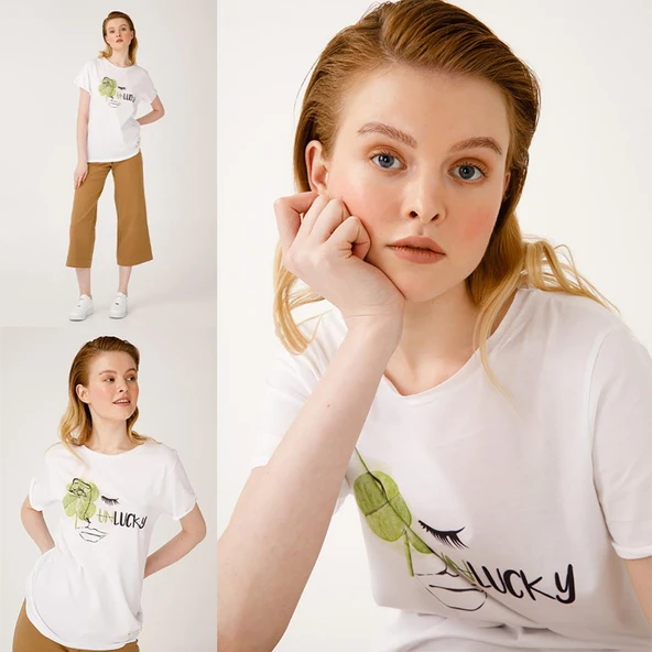 Biggdesign Faces Lucky Kadın T-Shirt - 6