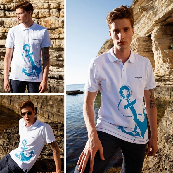 Anemoss Çapa Beyaz Erkek Polo Yaka T-Shirt - 5