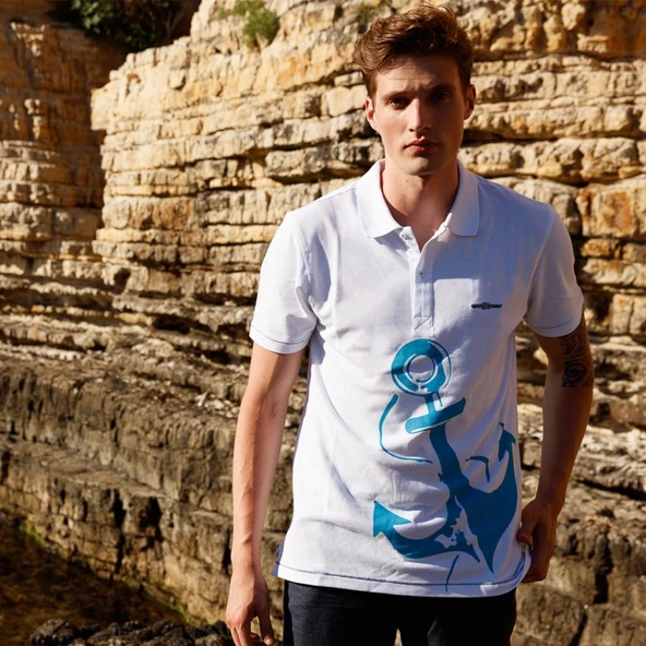 Anemoss Çapa Beyaz Erkek Polo Yaka T-Shirt - 4