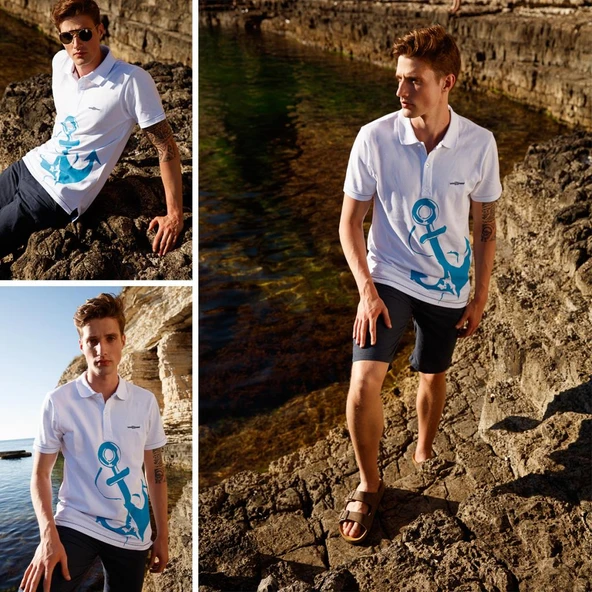 Anemoss Çapa Beyaz Erkek Polo Yaka T-Shirt - 6