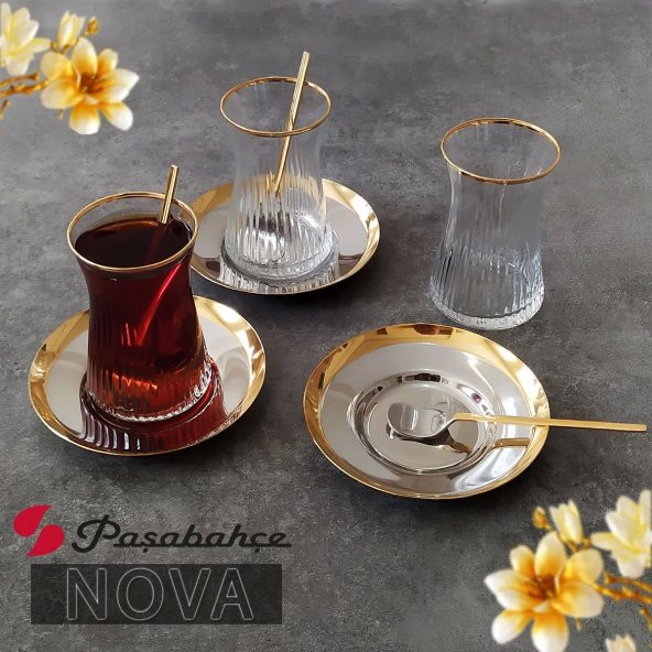 Paşabahçe Nova Gold Çelik Tabaklı Çay Takımı -6 Kişilik
