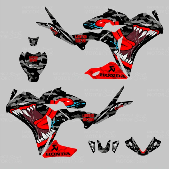 Honda CBR 125 R Asphalt Monster Design Siyah Sticker Set - 2