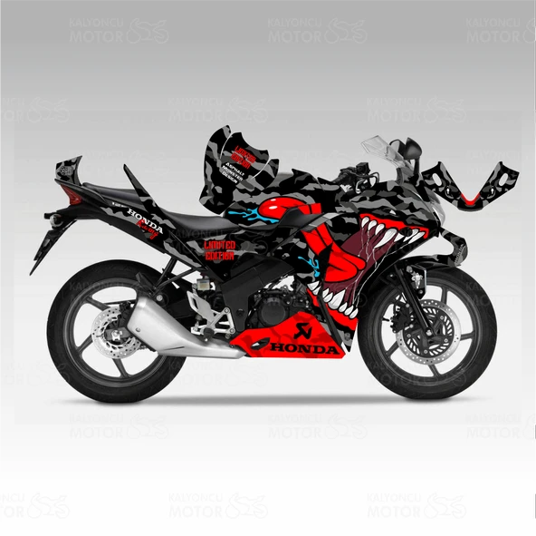 Honda CBR 125 R Asphalt Monster Design Siyah Sticker Set