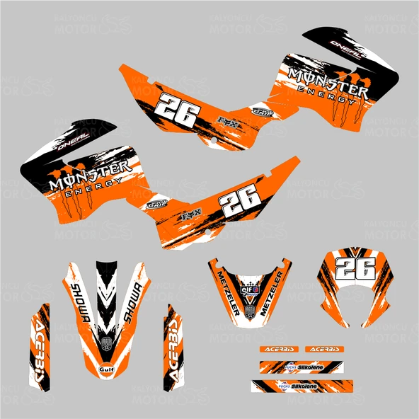 Mondial X-Treme Max 150 Monster Energy Design Turuncu Beyaz Sticker Set - 2