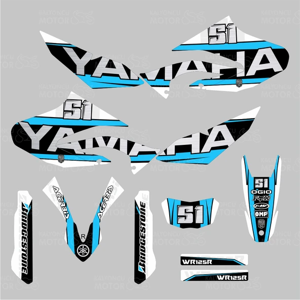 Yamaha WR 125 R Design Sticker Set Mavi-Siyah - 2