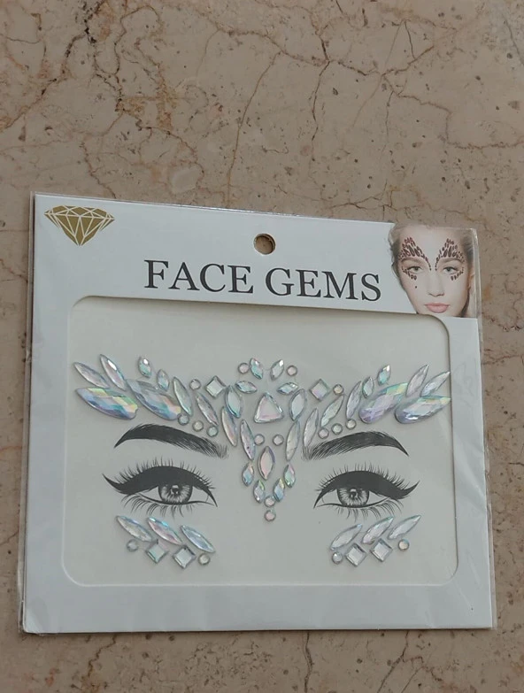 Hologram Kendinden Yapışkanlı Festival Yüz Taşı Sticker Face Gems - 3