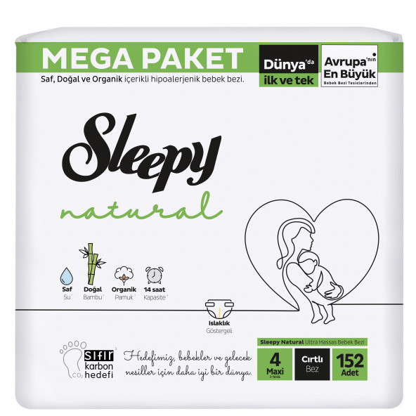 Sleepy Natural 4 Numara Mega Fırsat Paketi 152 Adet Bebek Bezi