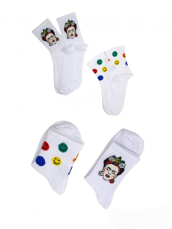 Unisex Renkli Desenli 2 Çift 36-41 Numara  Kolej Çorap BT-0708