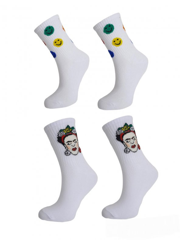 Unisex Renkli Desenli 2 Çift 36-41 Numara  Kolej Çorap BT-0708 - 2